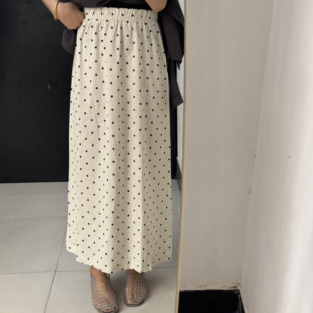 新款松紧腰波点半身裙