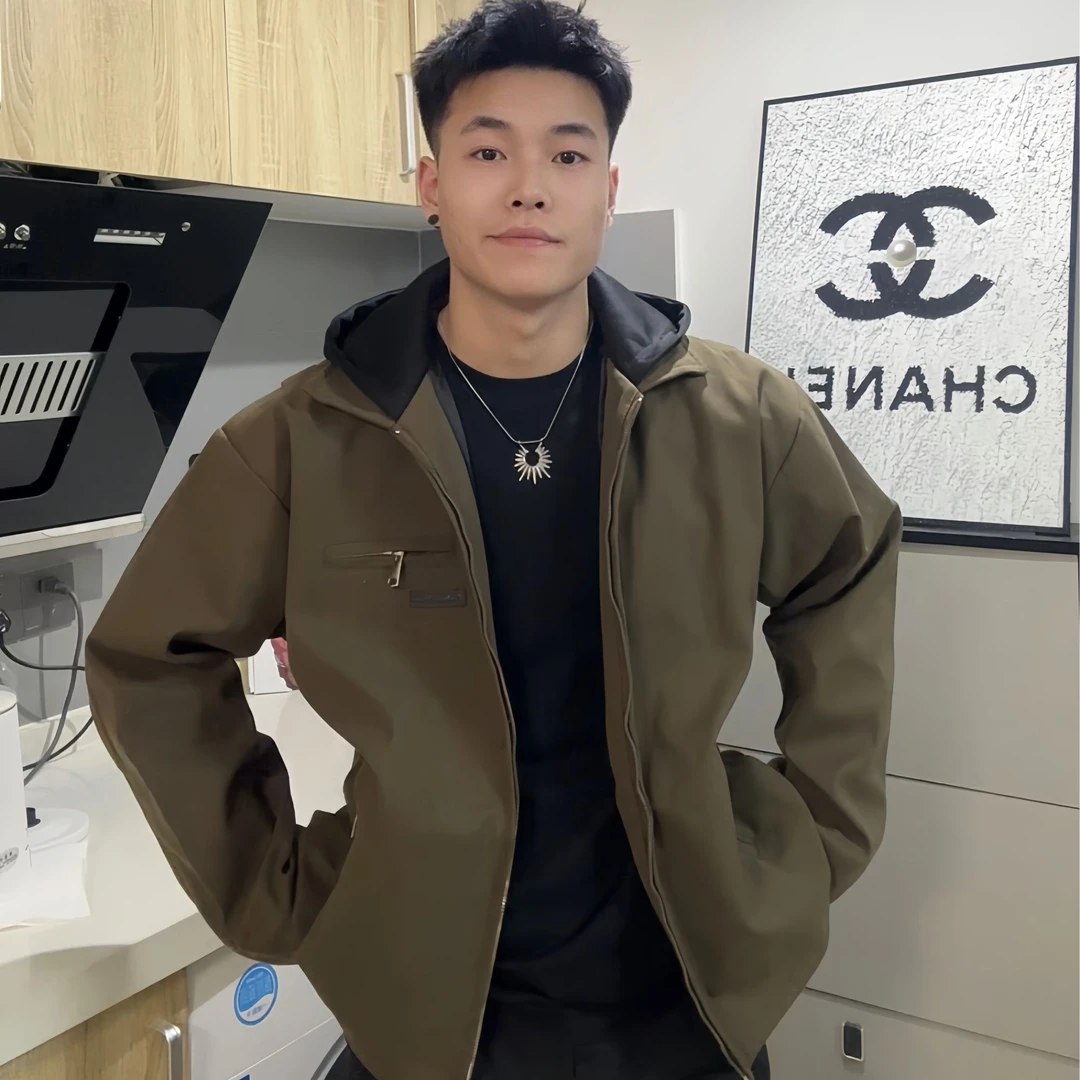 美式复古假两件连帽工装外套男春季新款宽松休闲cleanfit夹克上衣