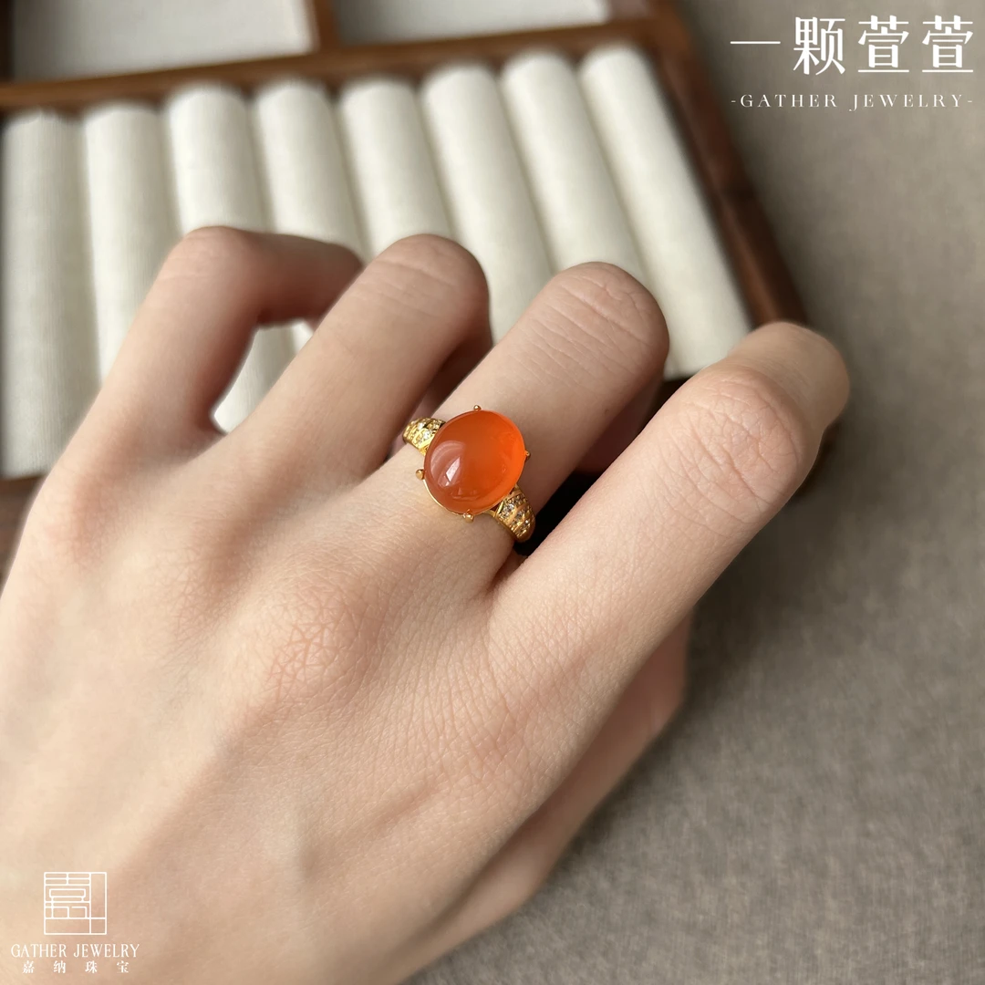【好柿】一颗萱萱银镶南红玛瑙戒指750060百搭气质简约古风优雅
