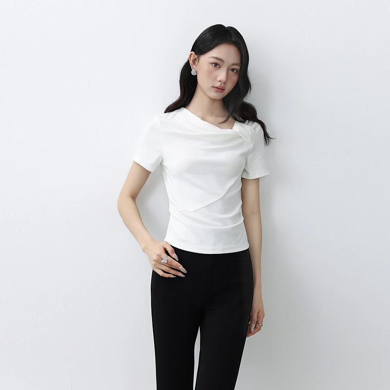 【活动款】爱客新设计感通勤温柔女人味显瘦百搭短上衣YA25216T001