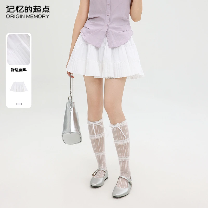 记忆的起点甜美百褶裙女2025年夏季新款白色a字半身短裙69AX67797