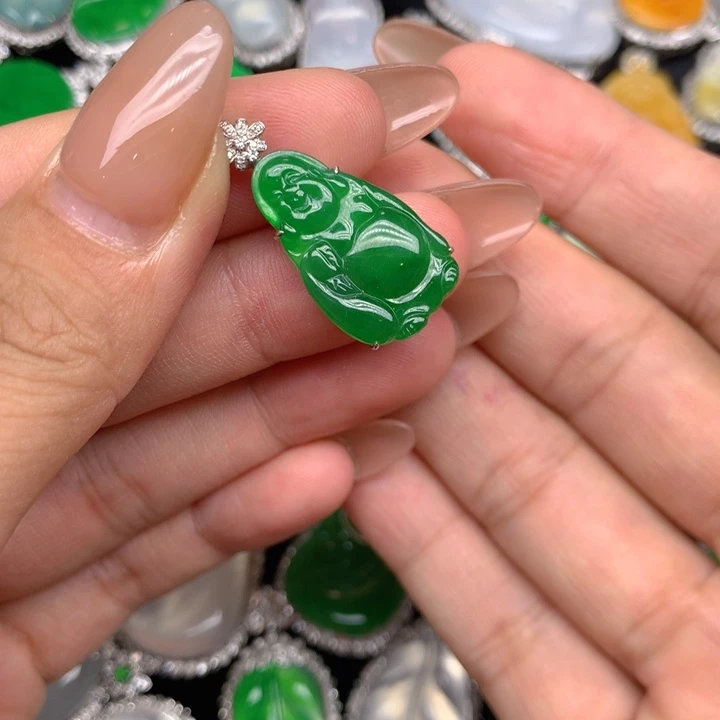 翡翠18K金镶嵌吊坠(不含链)