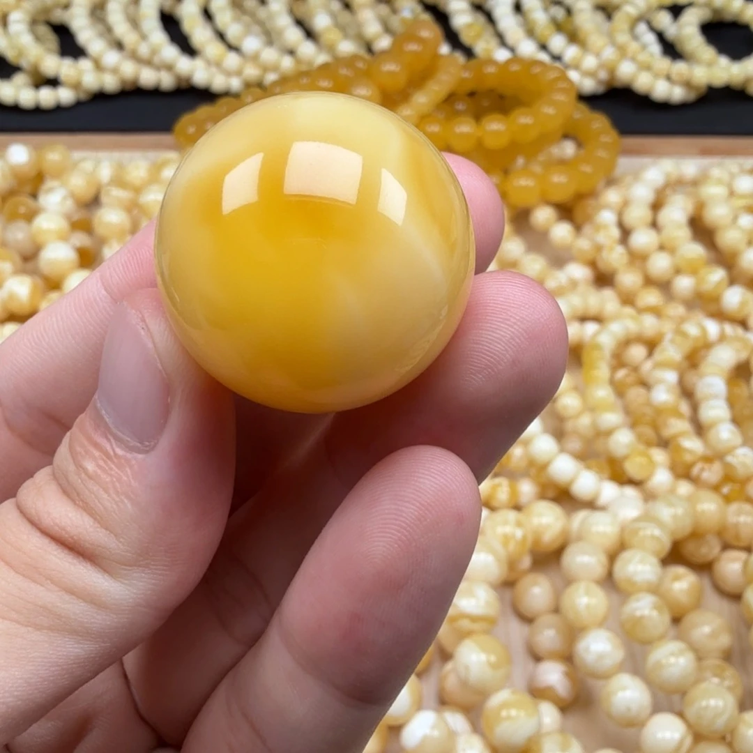 手串蜜蜡未镶嵌29.5mm俄料溶洞白蜡珠子