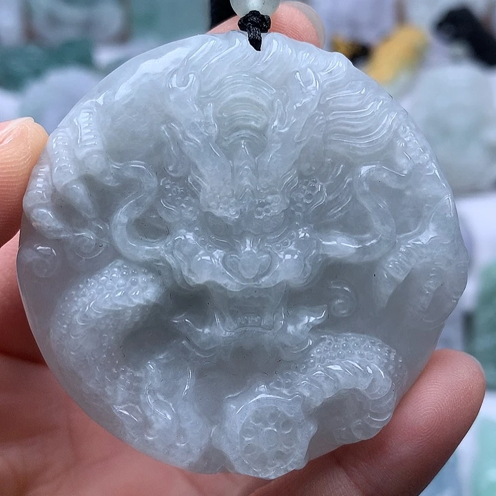 翡翠未镶嵌颈饰龙凤呈祥两面工艺卡厚12+