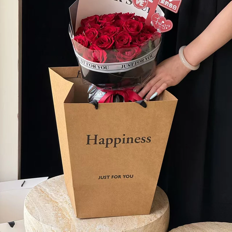 新款信封T形简约风鲜花手提袋 不易变形加长手提绳好配送手提袋