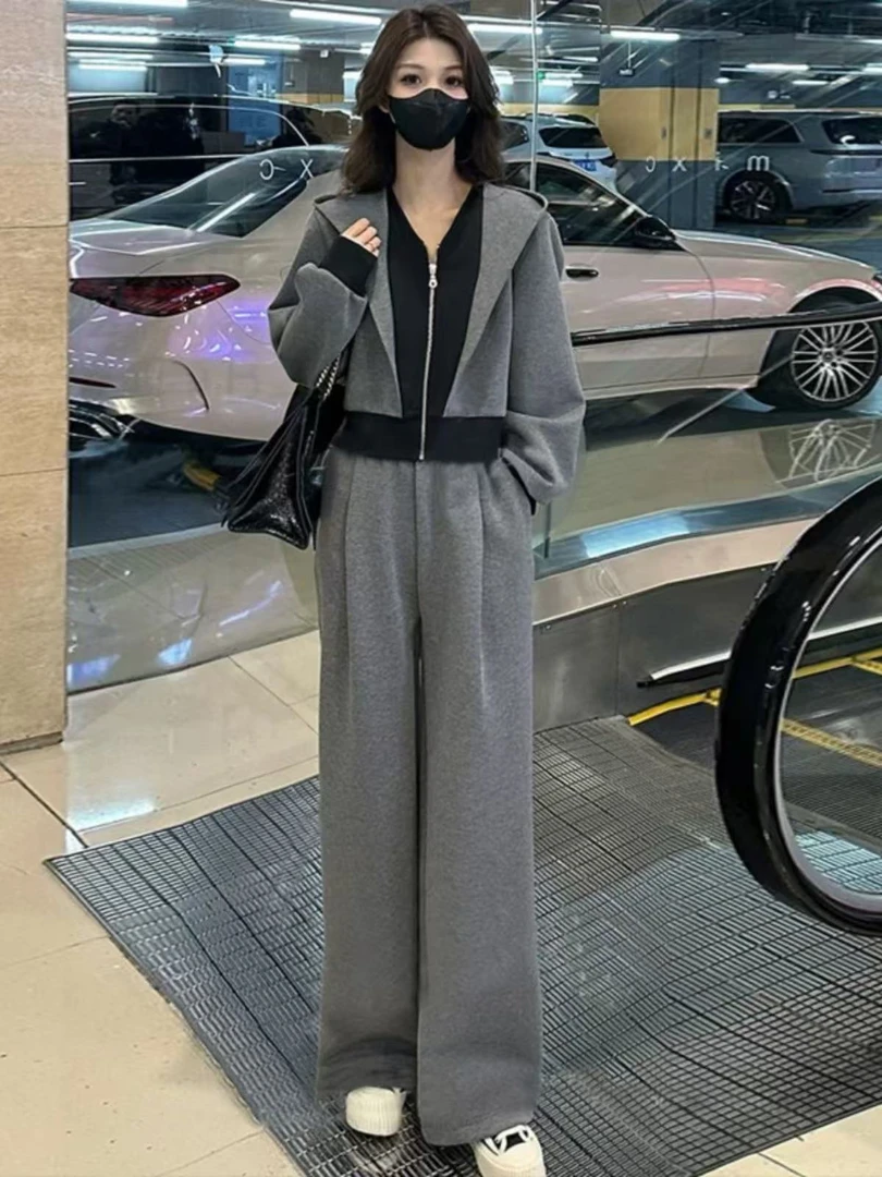 8089休闲运动服套装女春季新款洋气显瘦连帽开衫阔腿裤减龄两件套