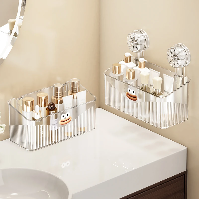 浴室洗脸台吸盘置物架卫生间免打孔壁挂墙上洗漱台化妆品收纳架子