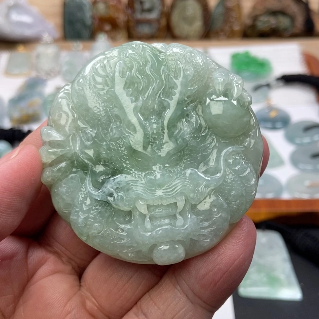 翡翠未镶嵌颈饰龙牌 天然缅甸A货翡翠