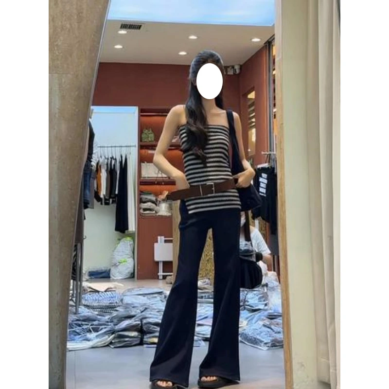 欧美风无袖气质抹胸条纹上衣女2025秋季新款修身显瘦洋气时尚长裤