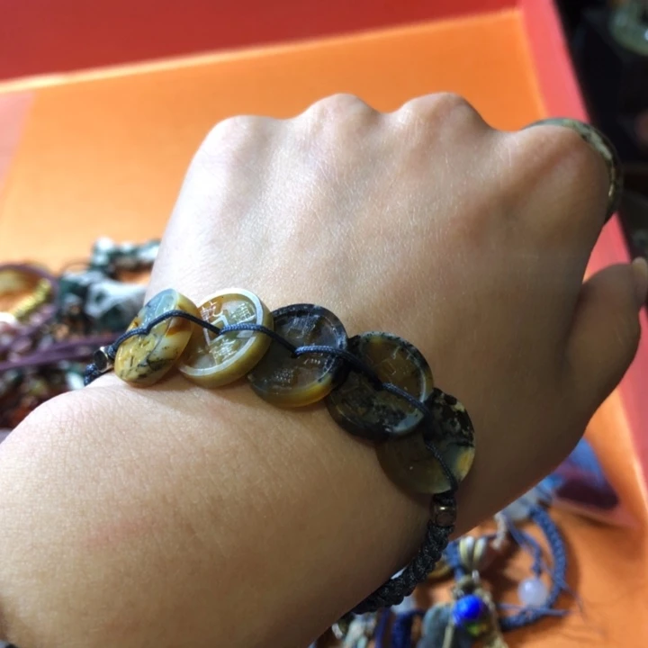 岫玉未镶嵌岫玉五帝钱手链士****水