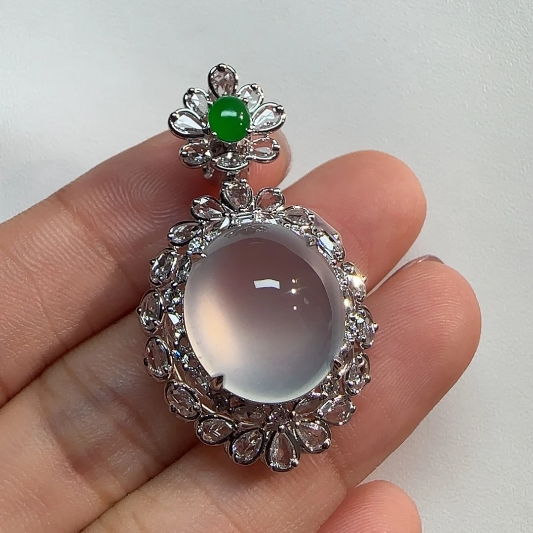 翡翠18K金镶嵌吊坠(不含链)蛋面