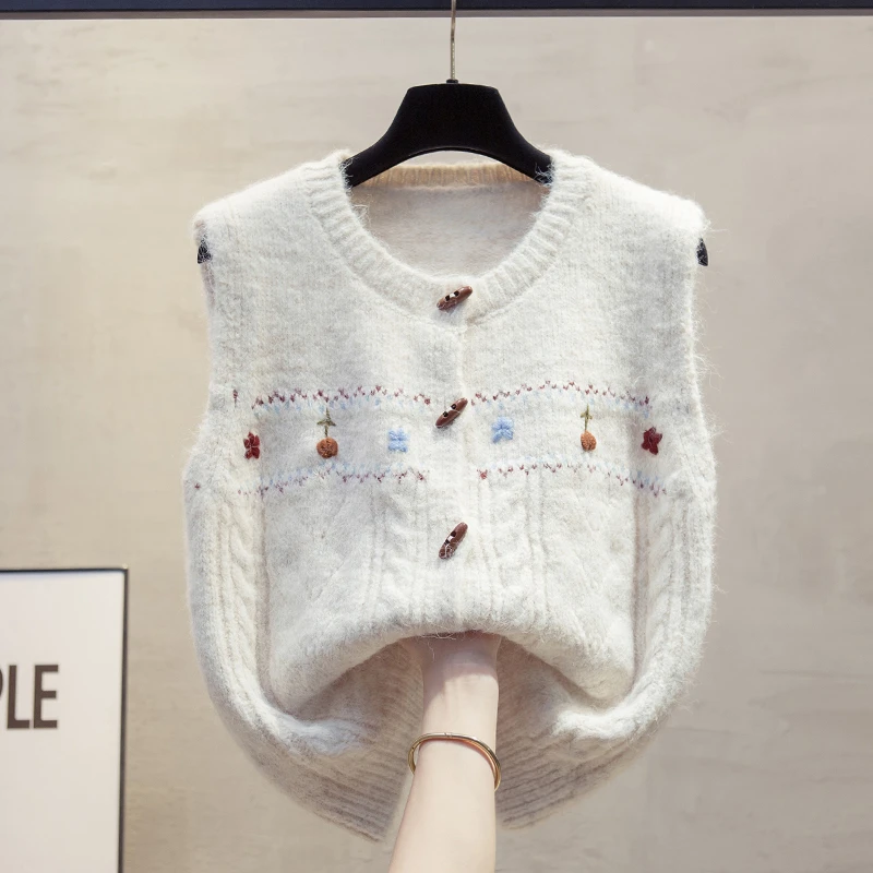 手工绣花开衫圆领针织马甲背心女2025秋冬新款外穿马夹毛衣坎肩潮