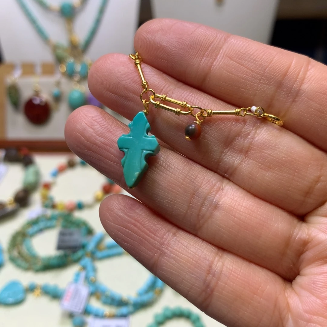 绿松石银S925镀金镶嵌半链