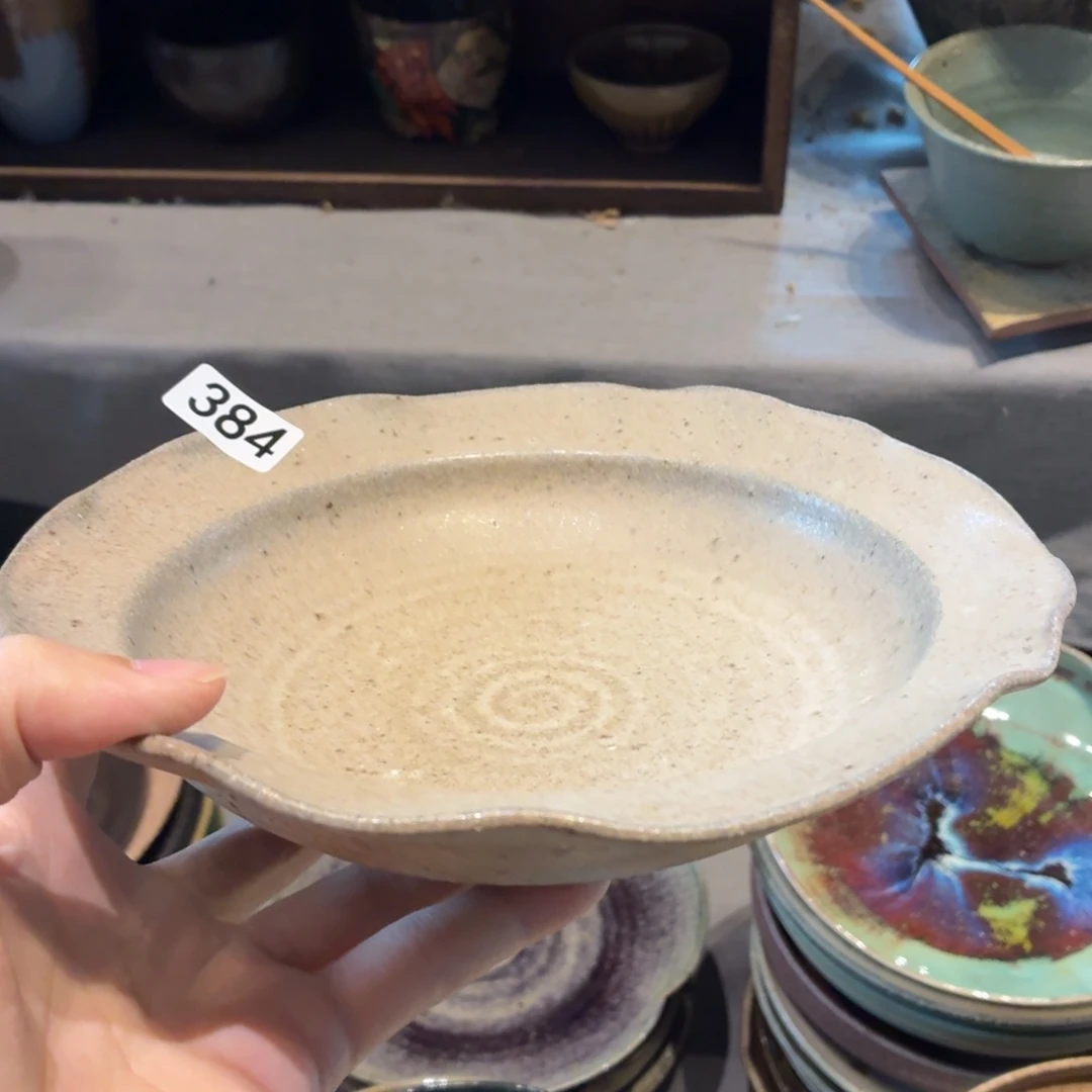 哼***哼瓷片384 微瑕粗陶藕粉异形盘1个