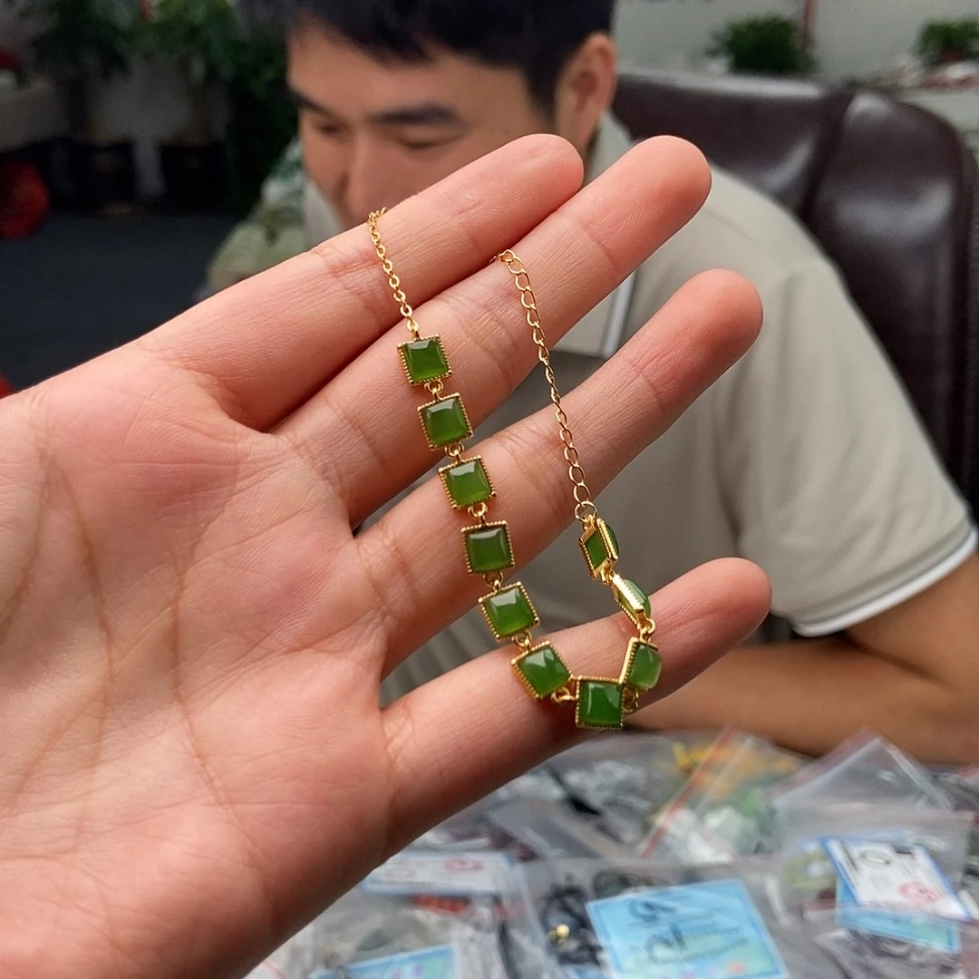 和田玉银S925镶嵌颈饰手链 颜色多样性发拍一发一