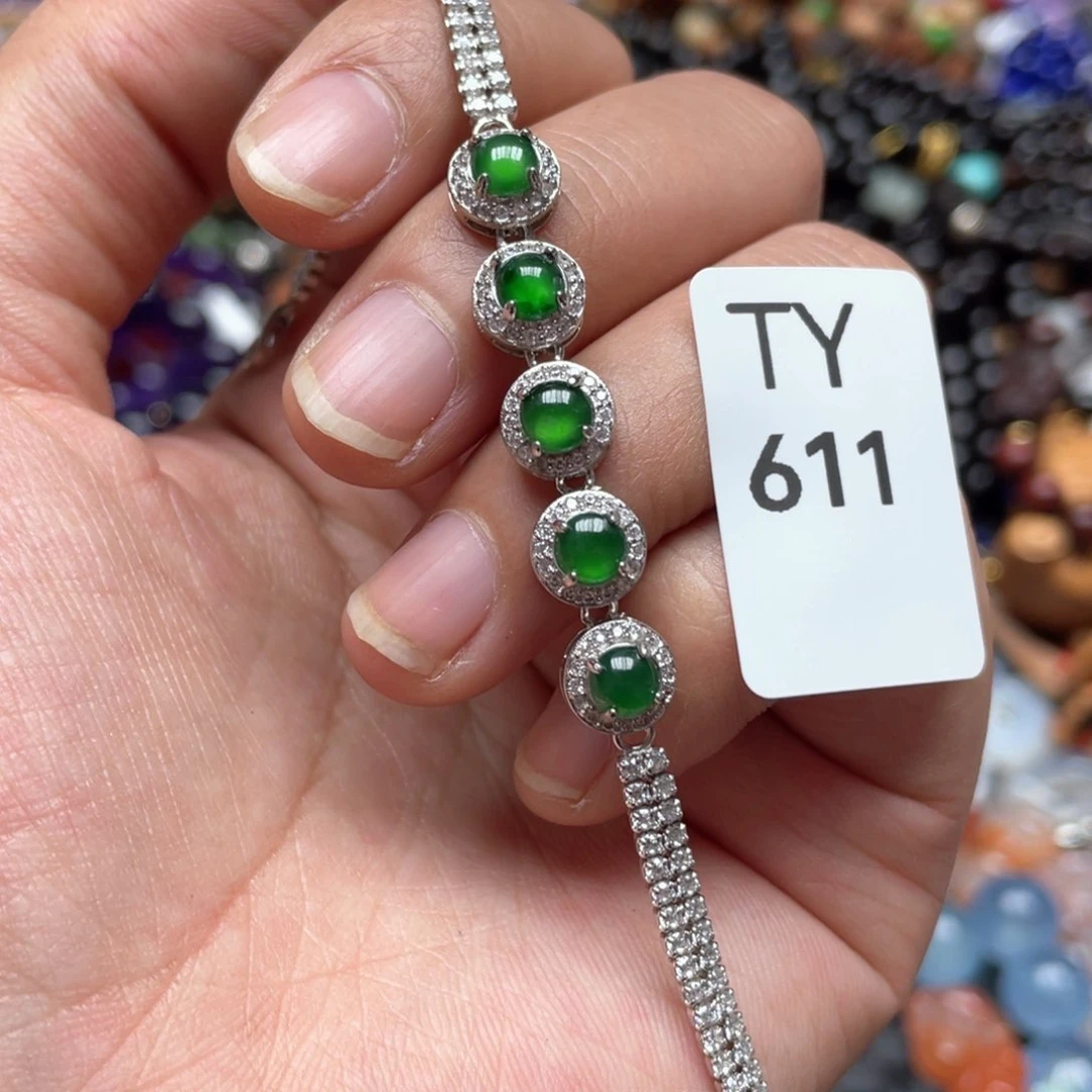 翡翠手链银S925镶嵌手串