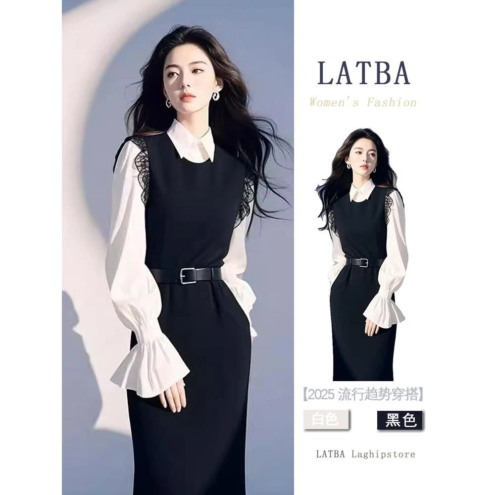 小香风超好看独特漂亮黑色背心连衣裙子两件套装女2025新款早春款