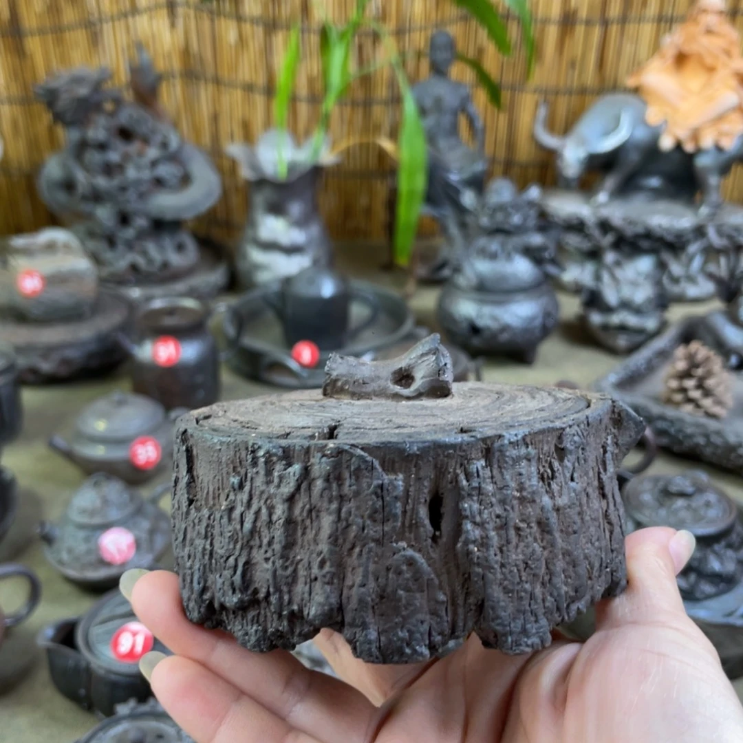 树桩香炉全手捏柴烧茶器