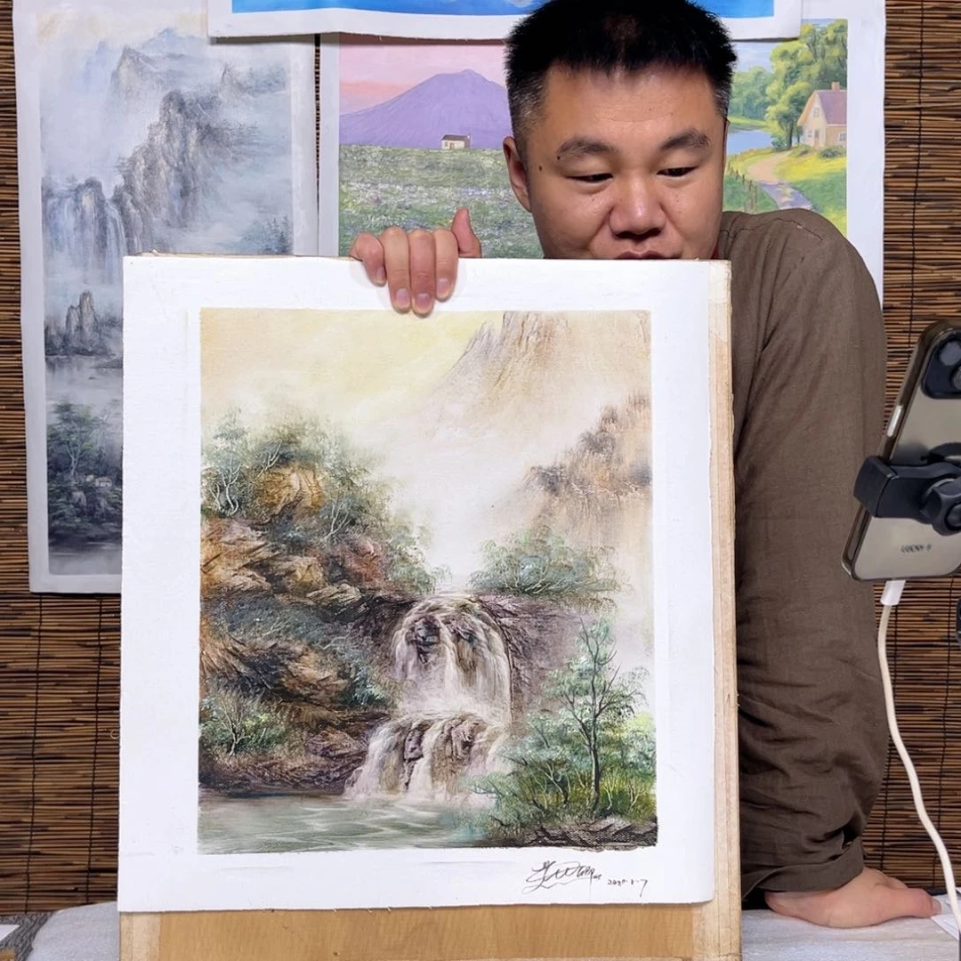 油画行路人小院绘画作品竞拍