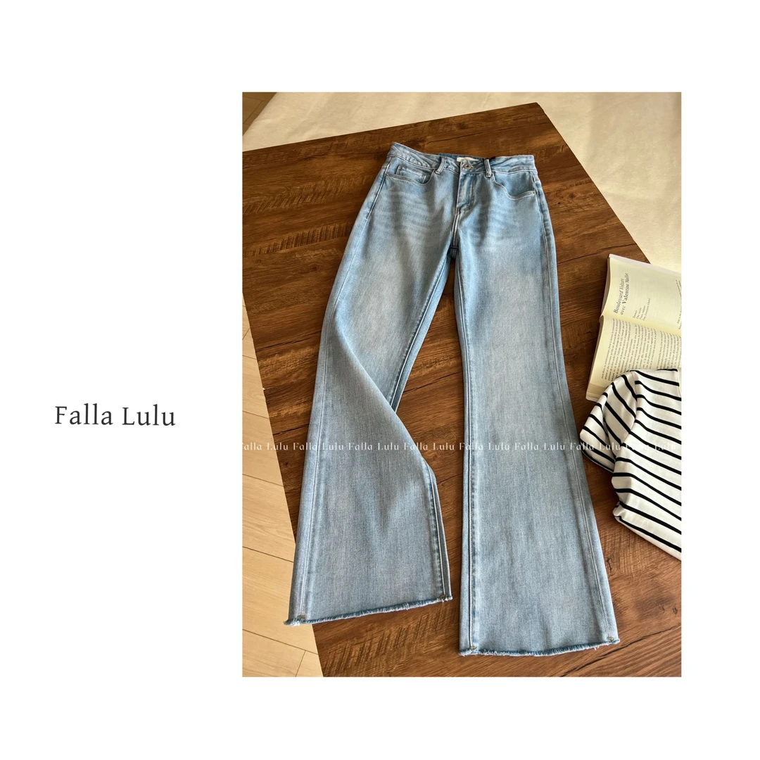 【冰沙微喇裤】云柔棉冰皮牛仔显高显瘦洗水微喇牛仔裤 A5949