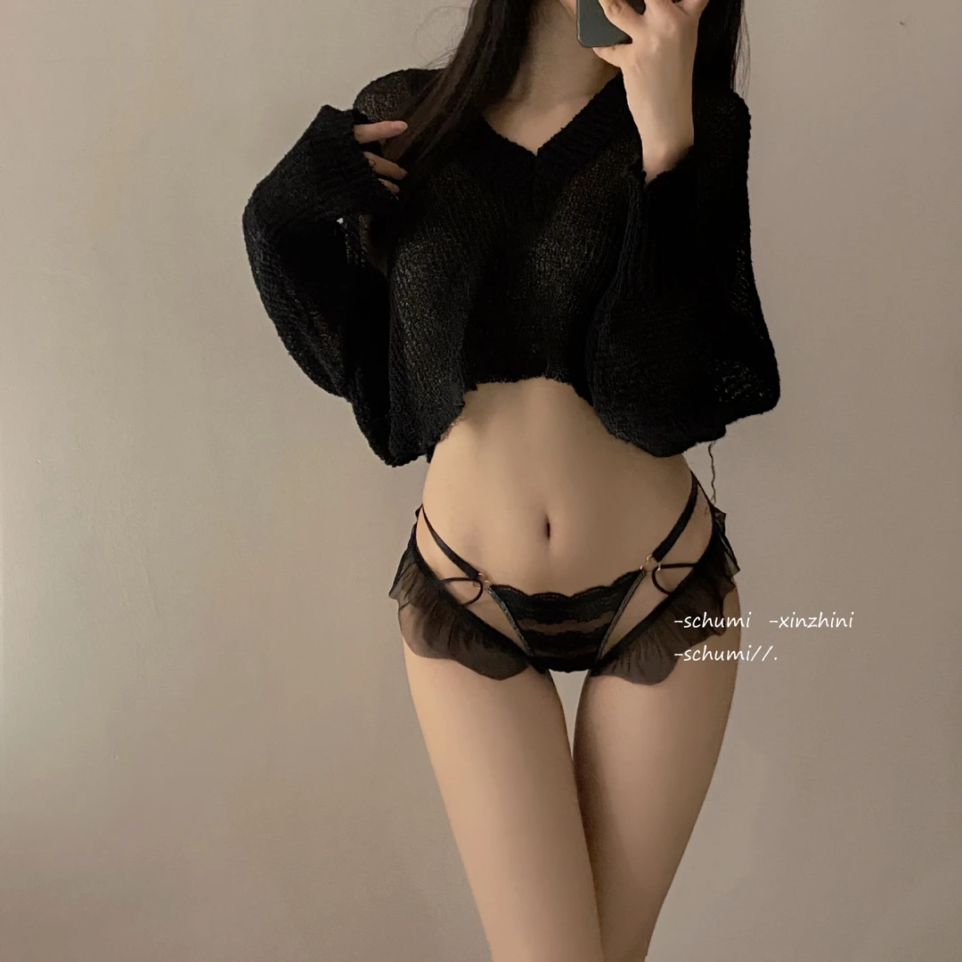 镂空设计~高级感法式性感时尚纯欲风蕾丝内裤女环扣细带透气薄款