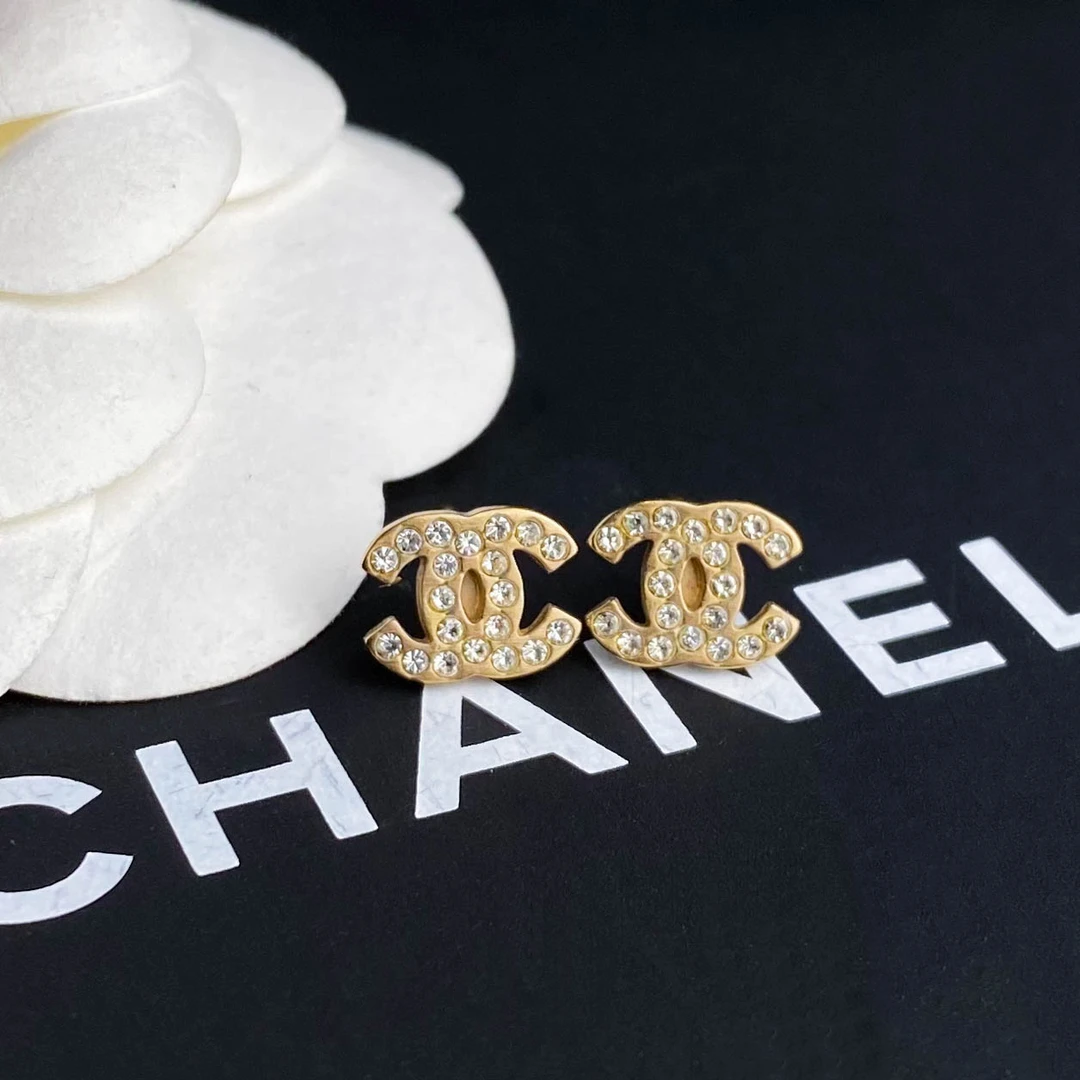 99新 Chanel/香奈儿 FL 经典双C mini镶钻logo 耳钉S6049