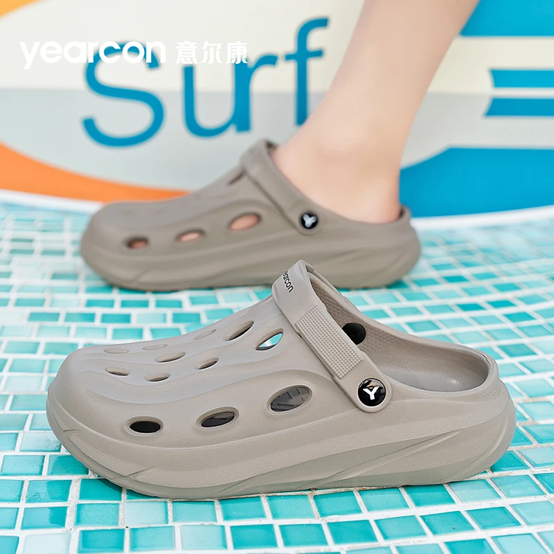 意尔康洞洞鞋男士2025新款透气防滑软底包头拖男款轻便舒适沙滩鞋