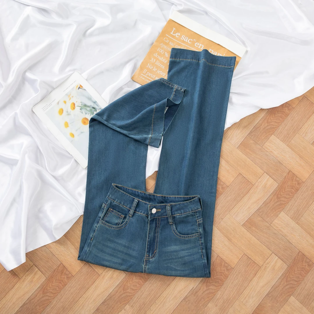 莱赛尔天丝微喇牛仔裤女2025夏季新款冰凉薄款阔腿裤宽松透气