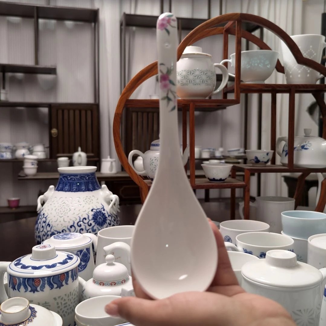 瓷满庭芳菲大汤勺两只装