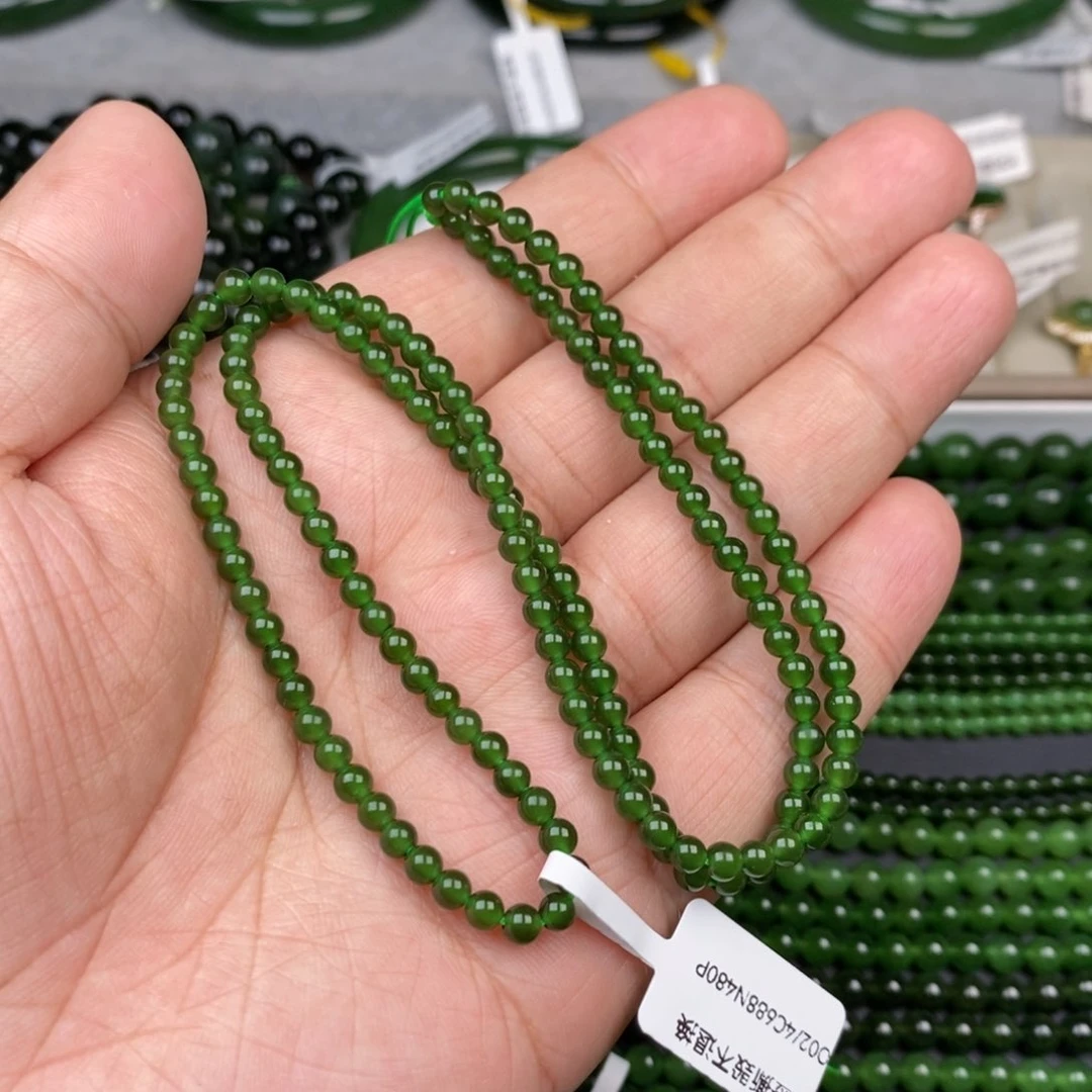项链未镶嵌和田玉（碧玉）4mm辣绿色上新款