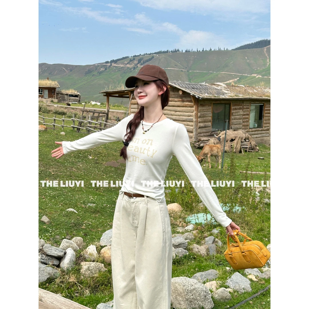 【LIUYI】软糯感长袖百搭字母T恤572621