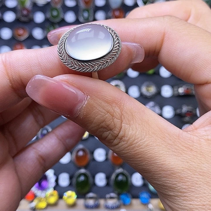 岫玉戒指银S925镶嵌@**?