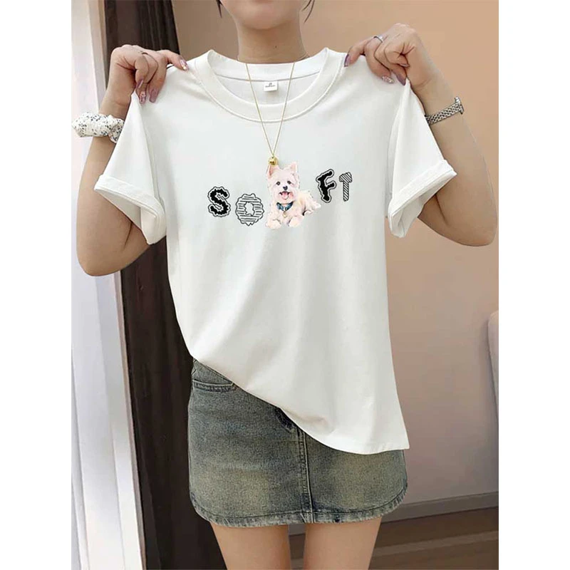 小众正肩圆领短袖t恤女装时尚休闲百搭简约白色上衣2025夏季新款