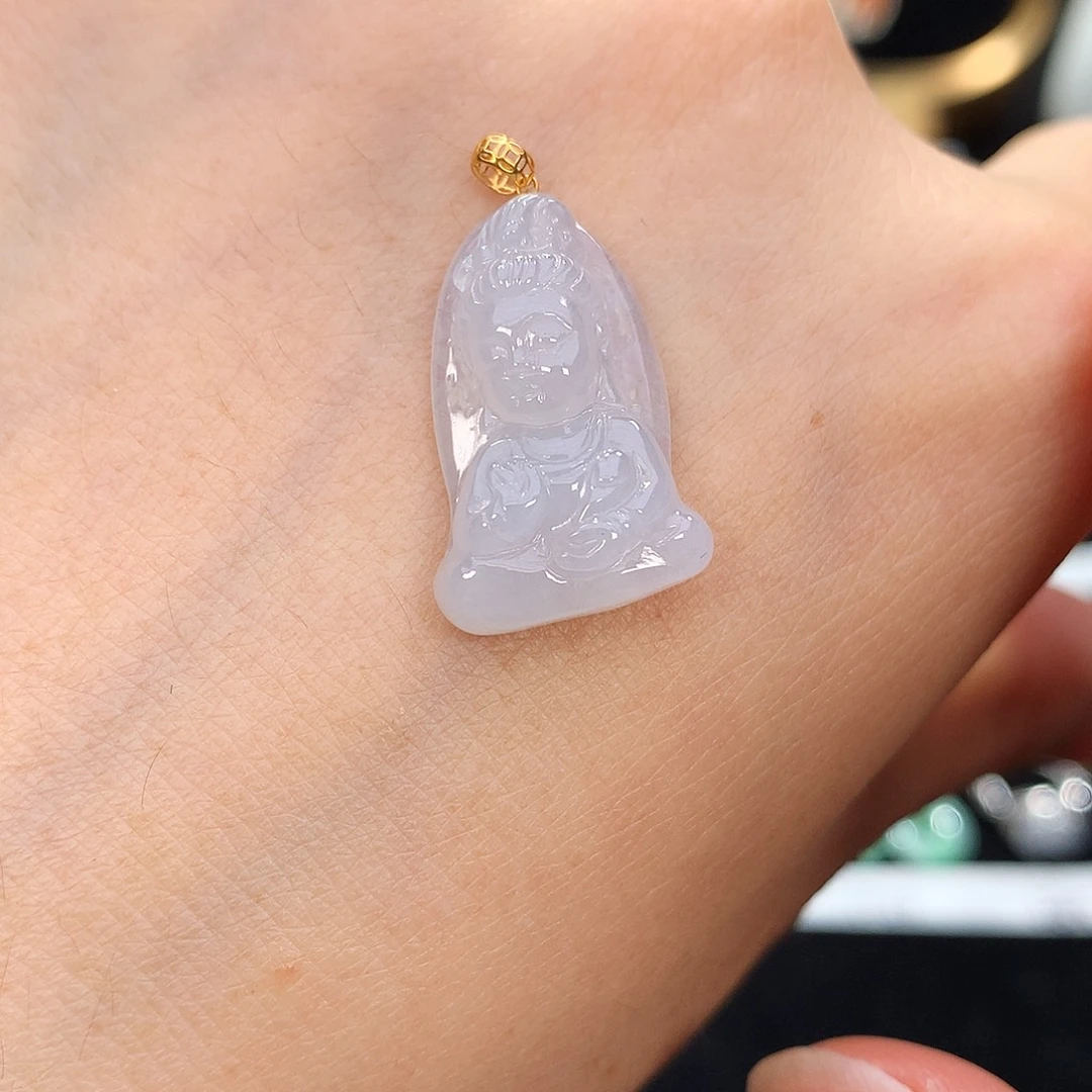 翡翠18K金镶嵌挂件天然缅甸翡翠Ａ货吊坠