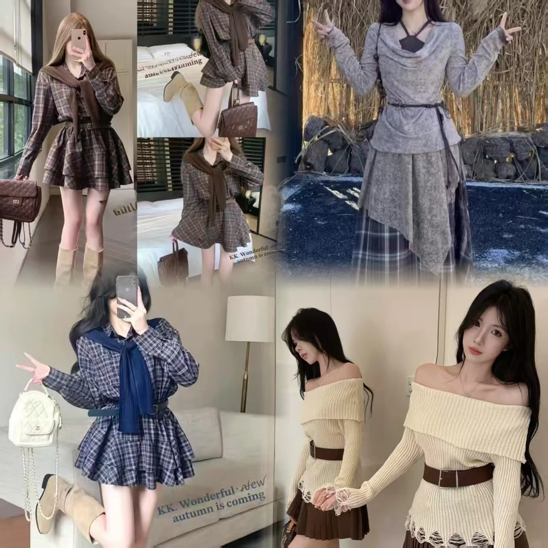 2025新款上衣+半裙休闲时尚衬衫套装高腰连衣裙女生韩系ins衣服