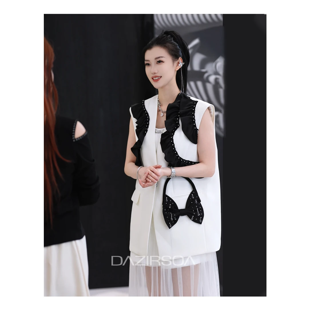 “灵感出鞘”时尚百搭蝴蝶结飞边个性西装马甲 Y326