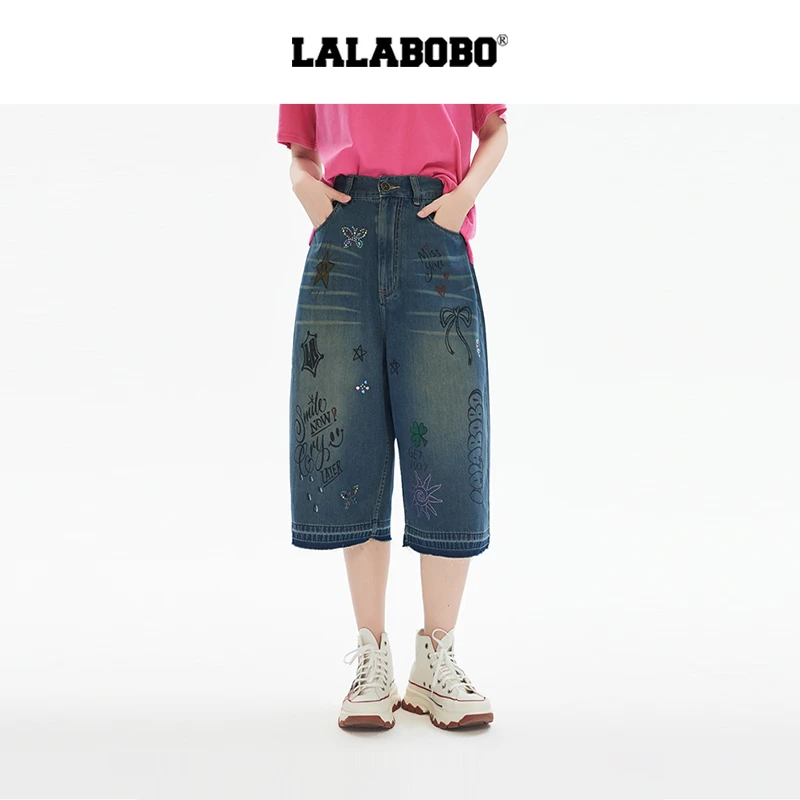 武汉LALABOBO2025年字母涂鸦七分裤LBEB-WXZC34商场同款
