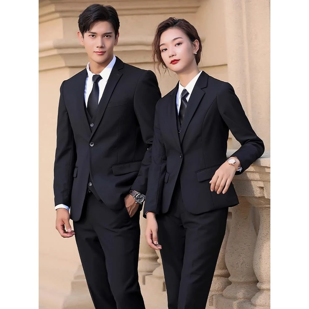 西装套装男女大码职业银行酒店经理工作服售楼部工装高端黑色正装