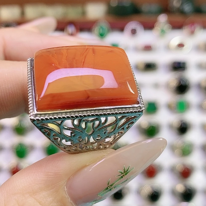 【闪购商品】银S925镶嵌南红玛瑙戒指武*