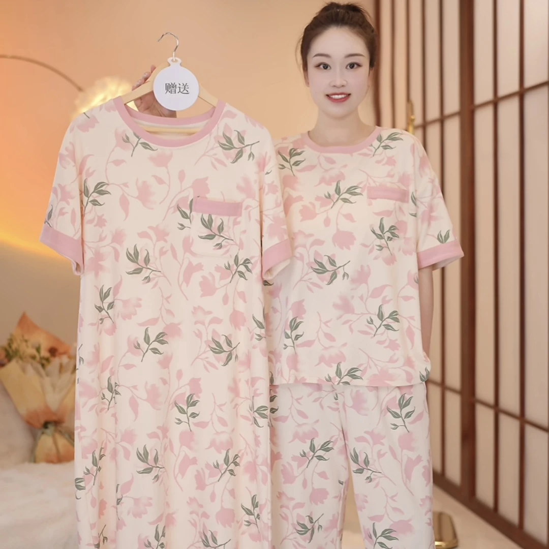 新品【桃夭～拍一发三】纯棉短袖七分裤舒适家居服套装可外穿