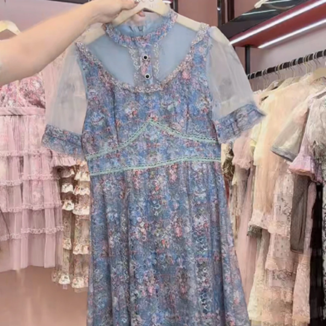 法式淑女气质网纱蛋糕裙优雅显瘦长袖连衣裙