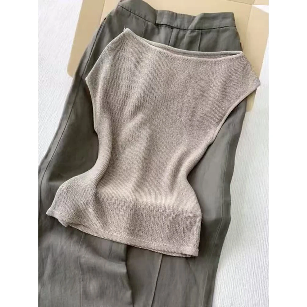 真心舒服！巨推荐！高级感卡其色上衣女夏季2025新款无袖透气针织衫