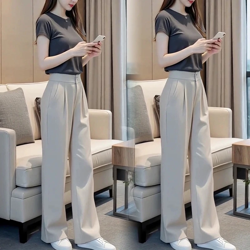 换季洋气显瘦气质宽松休闲直筒裤子减龄女装小个子西裤时尚套装女