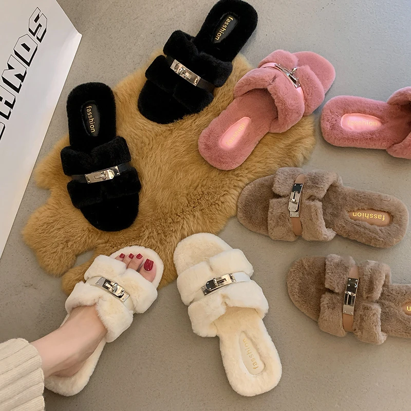 【SJ】2025新款超仙高级感女士外穿毛毛平底棉拖鞋呈现绝美法式风格