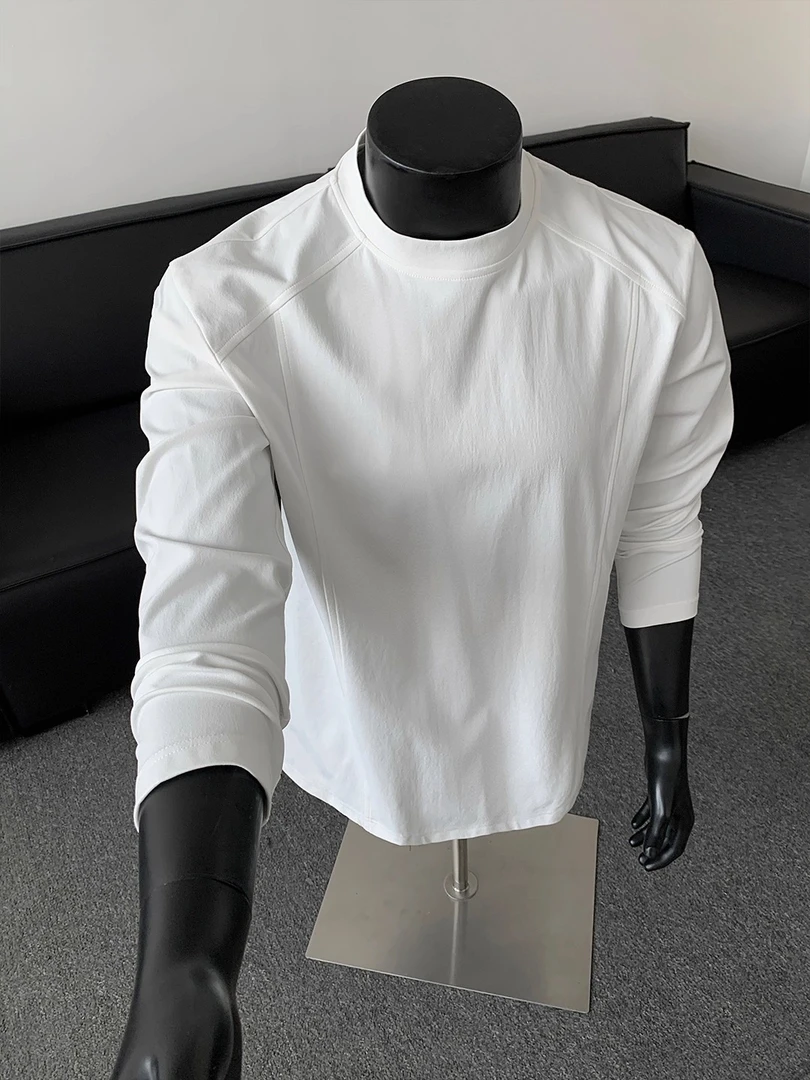 美式解构正肩长袖T恤男秋冬潮牌宽松白色内搭打底衫卫衣上衣新款