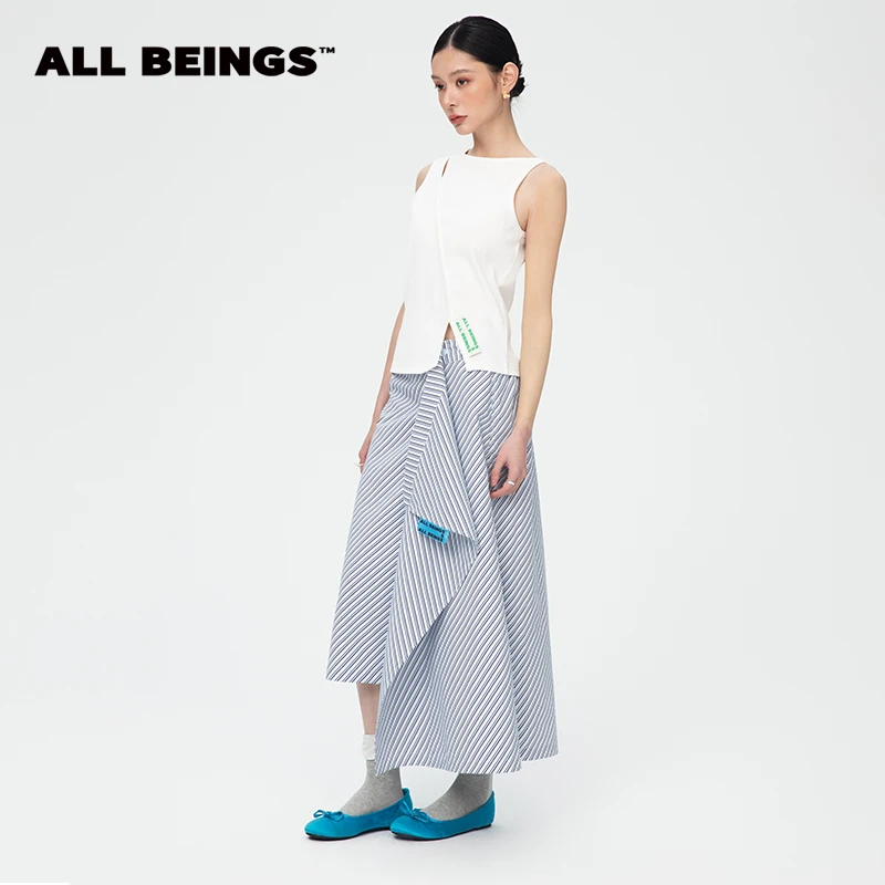 ALL BEINGS【年中福利款】新款搭片式不对称条纹百搭休闲时尚长裙女