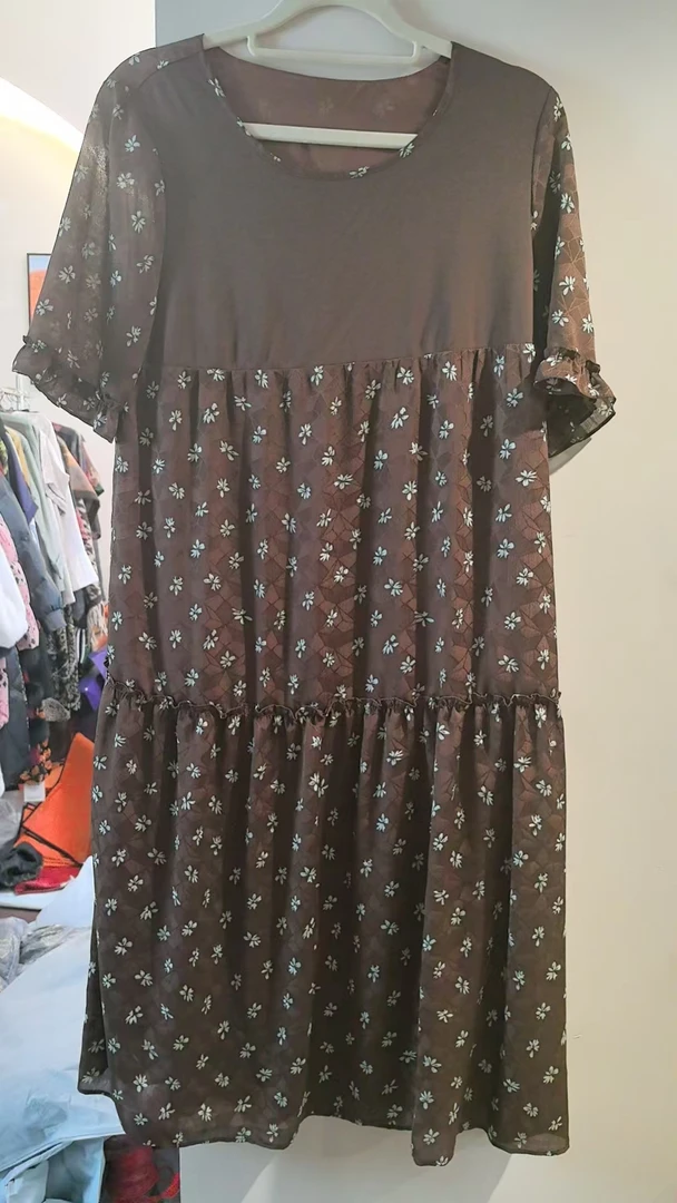 YUFEI/禹菲25673  夏季女装印花拼接H型均码舒适中长裙连衣裙