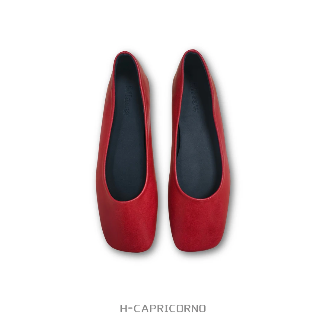 H-CAPRICORNO设计师款方头一脚蹬气质羊皮单鞋浅口软底奶奶鞋瓢鞋