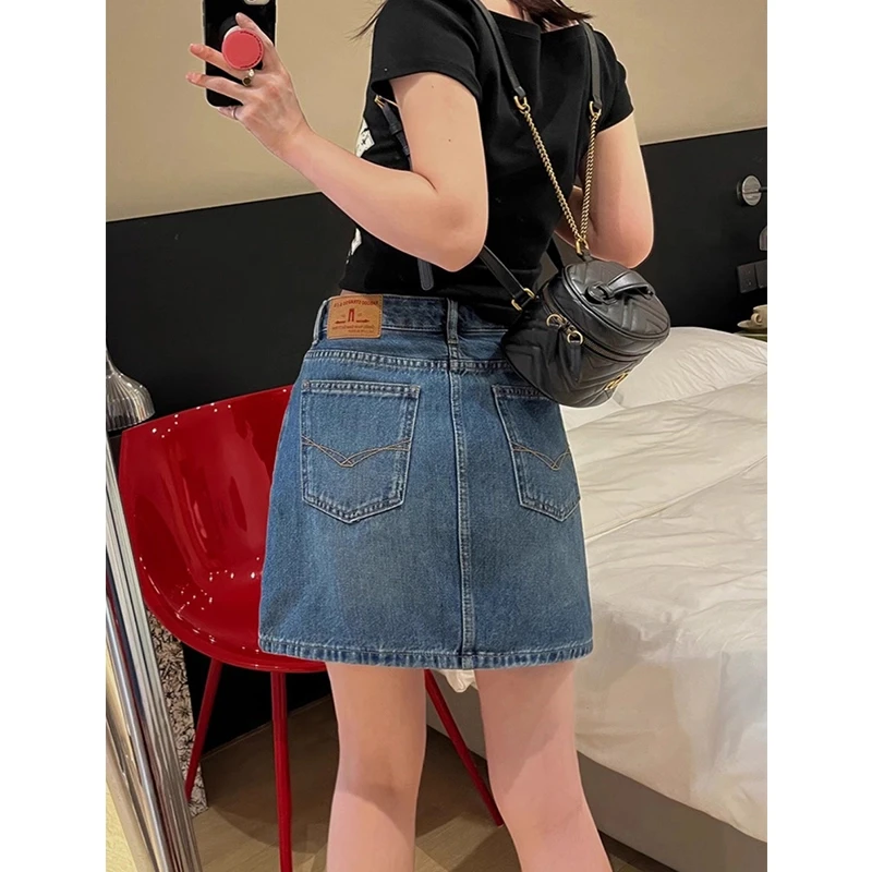 大码牛仔短裙女士2025夏季新款高腰韩系百搭显瘦a字半身裙子
