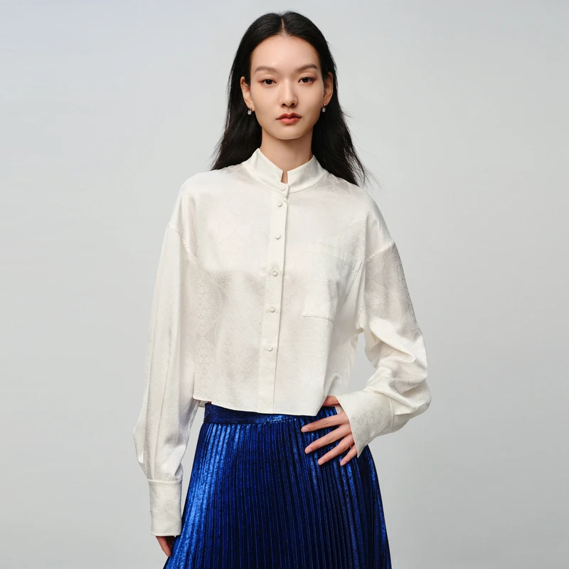 EP雅莹蓝标系列|重磅桑蚕丝国风提花白色衬衫 2025新款2237A